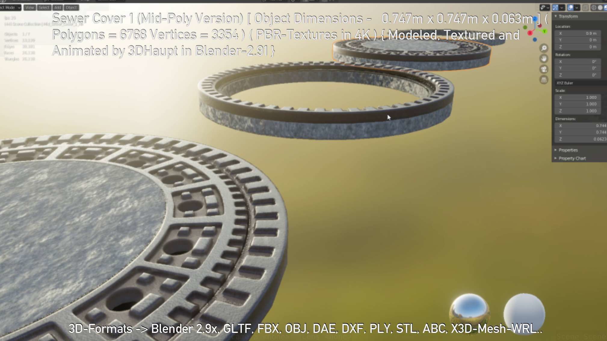 Sewer Cover 1 Mid-Poly Version Low-poly 3D model_125