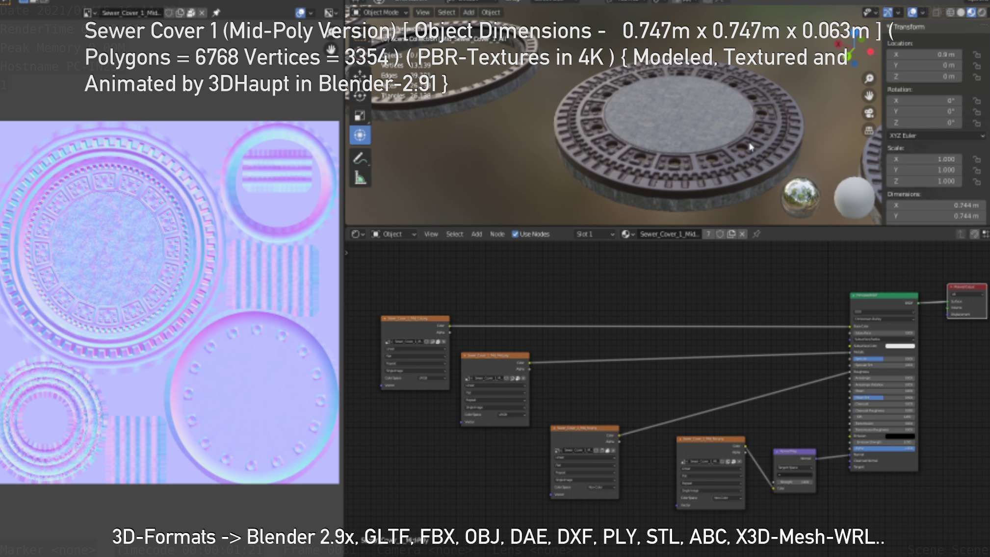 Sewer Cover 1 Mid-Poly Version Low-poly 3D model_140