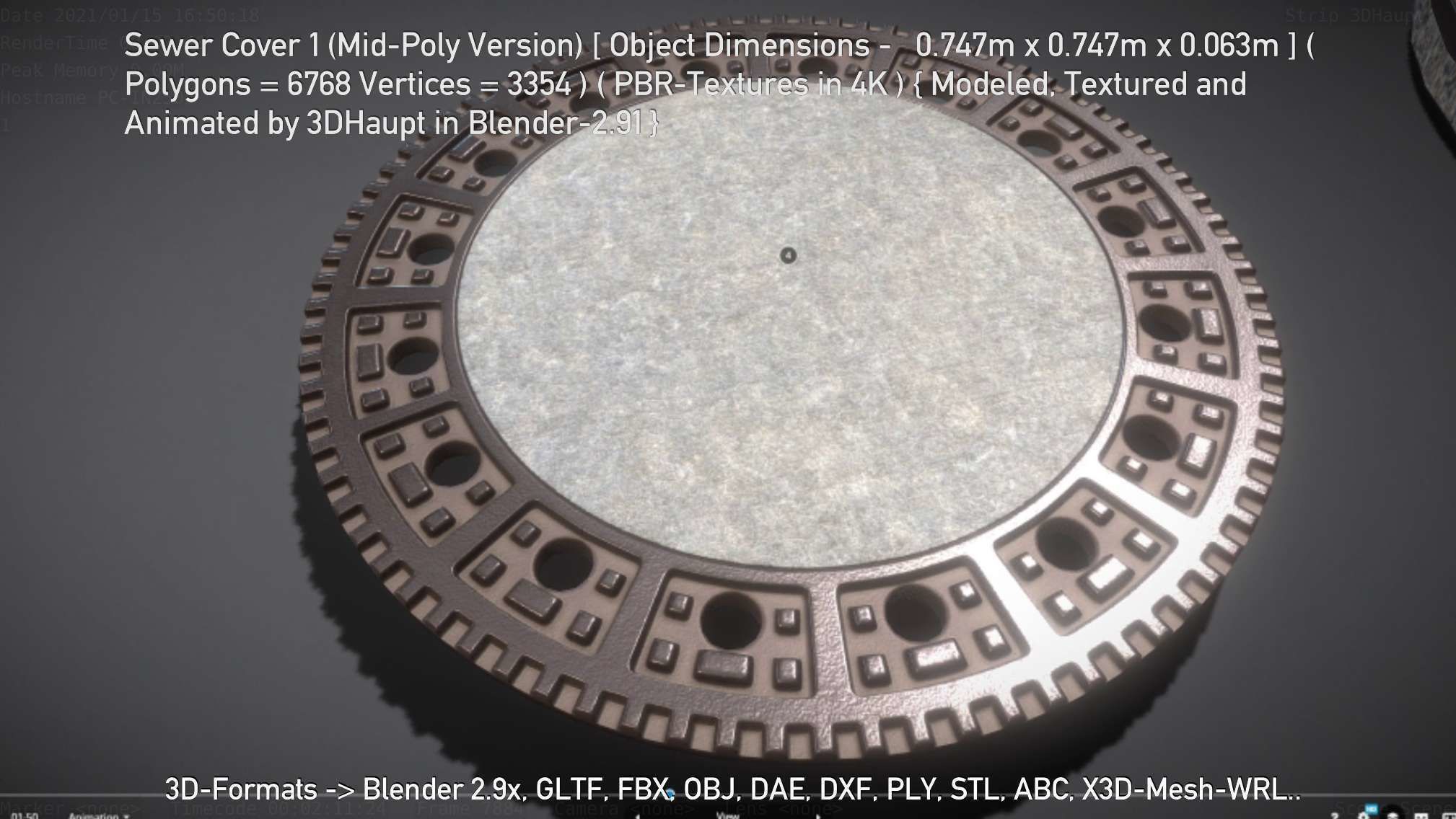 Sewer Cover 1 Mid-Poly Version Low-poly 3D model_72