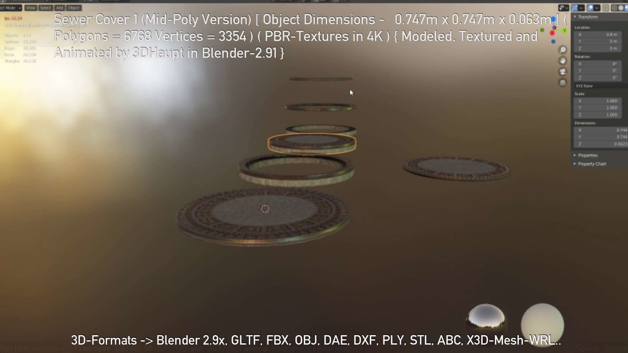 Sewer Cover 1 Mid-Poly Version Low-poly 3D model_123