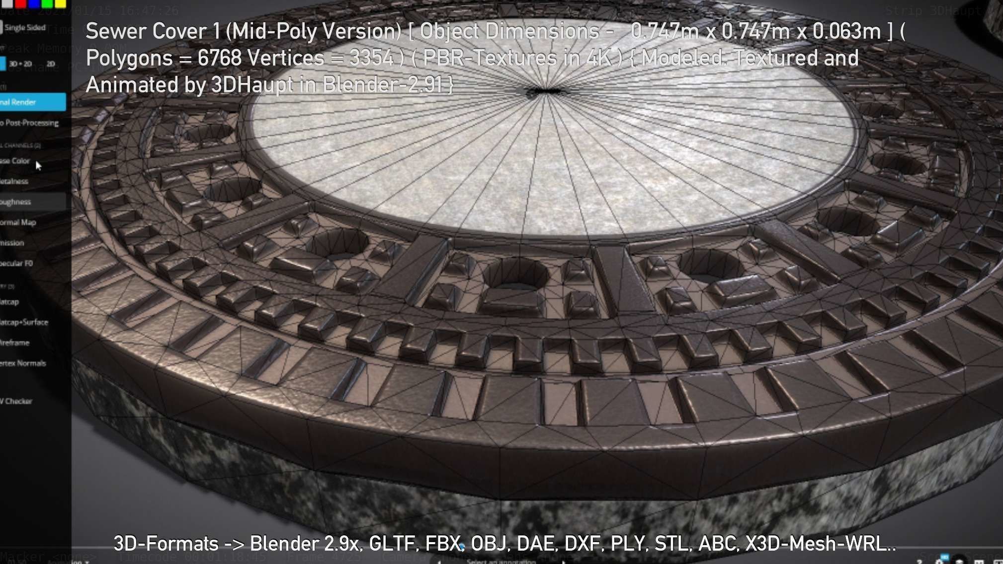 Sewer Cover 1 Mid-Poly Version Low-poly 3D model_89
