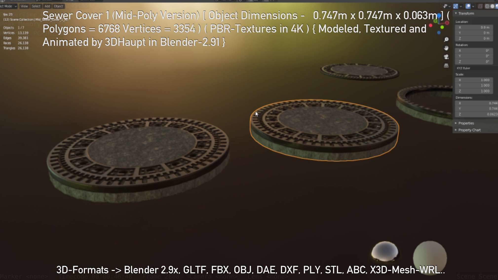 Sewer Cover 1 Mid-Poly Version Low-poly 3D model_115