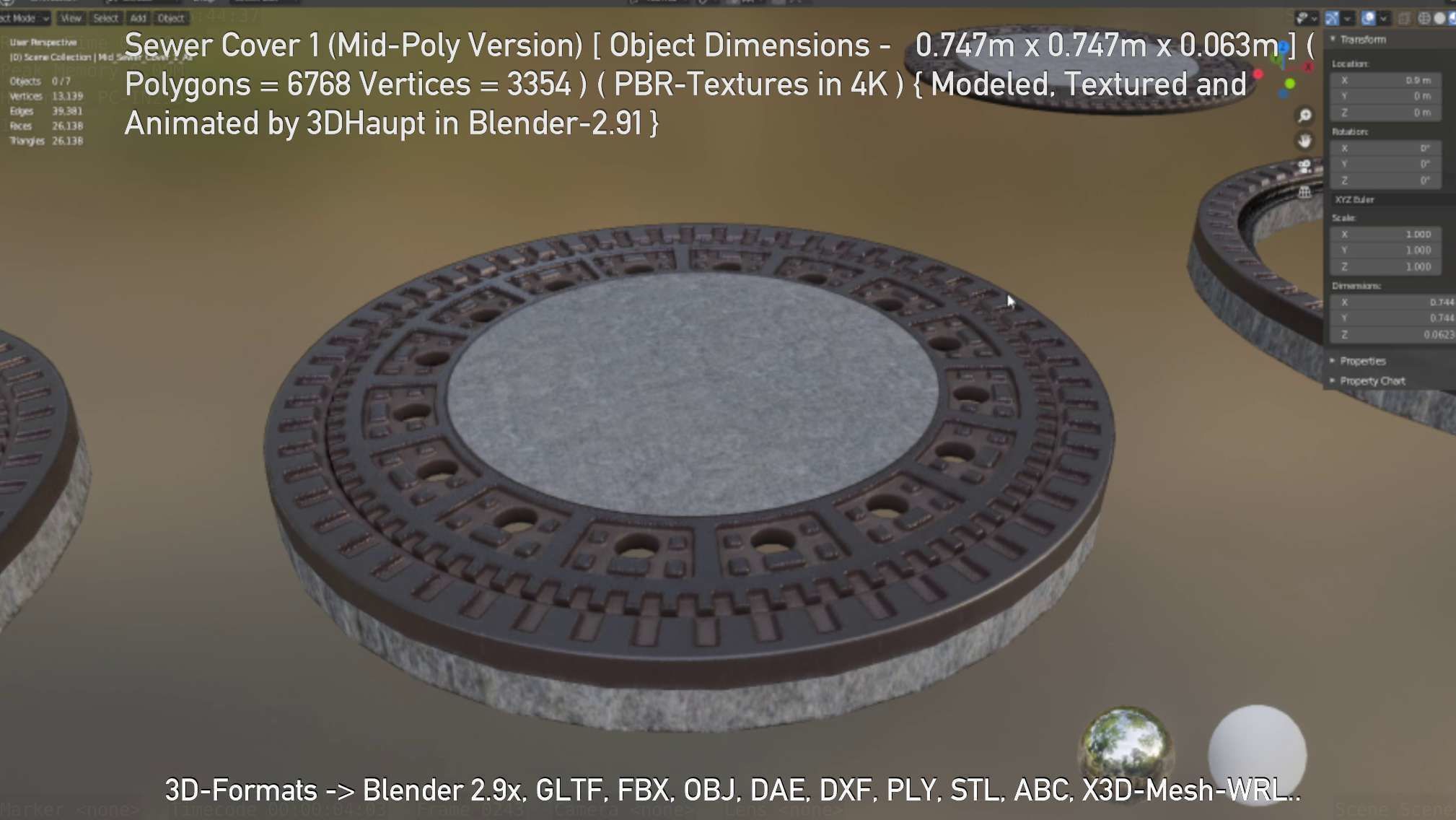 Sewer Cover 1 Mid-Poly Version Low-poly 3D model_8