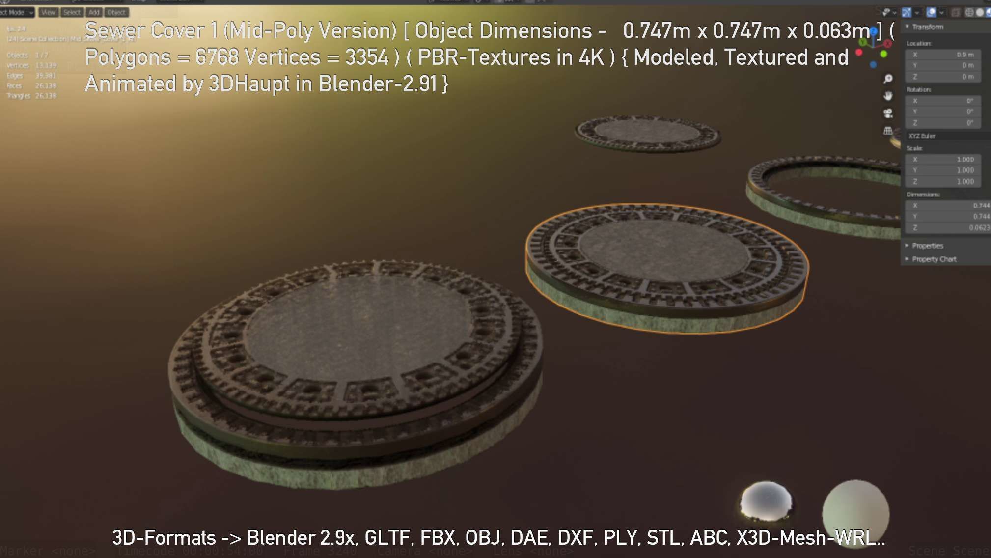 Sewer Cover 1 Mid-Poly Version Low-poly 3D model_121