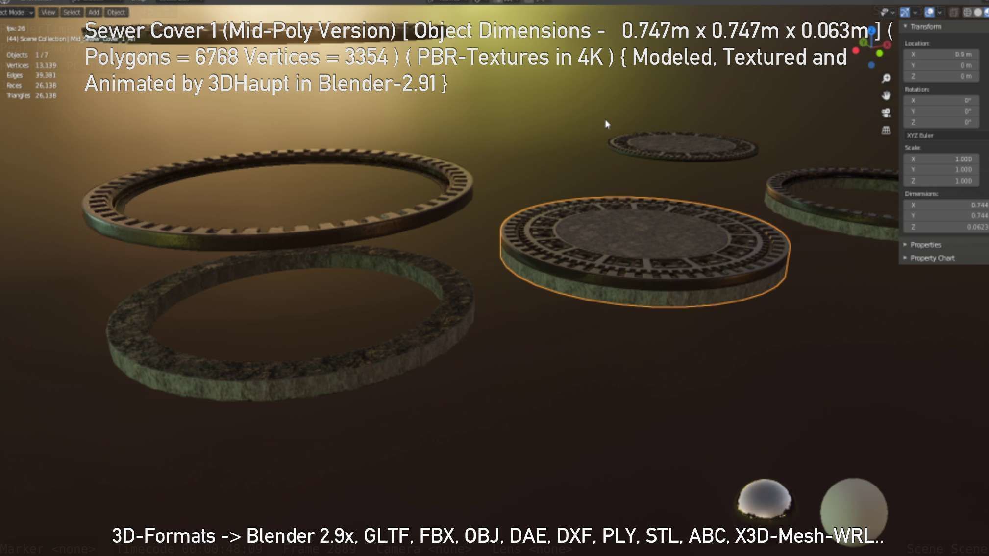 Sewer Cover 1 Mid-Poly Version Low-poly 3D model_45