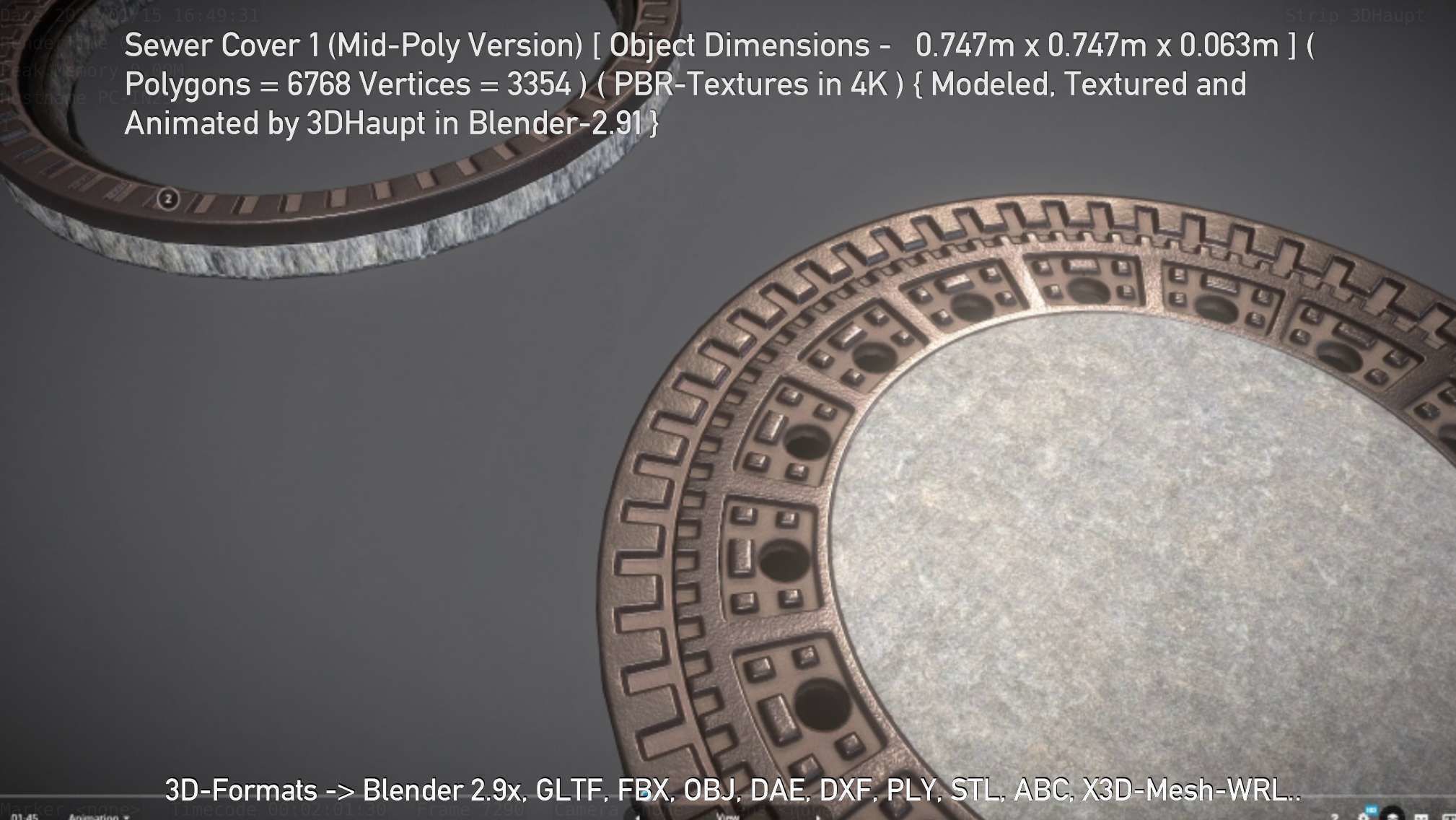 Sewer Cover 1 Mid-Poly Version Low-poly 3D model_33