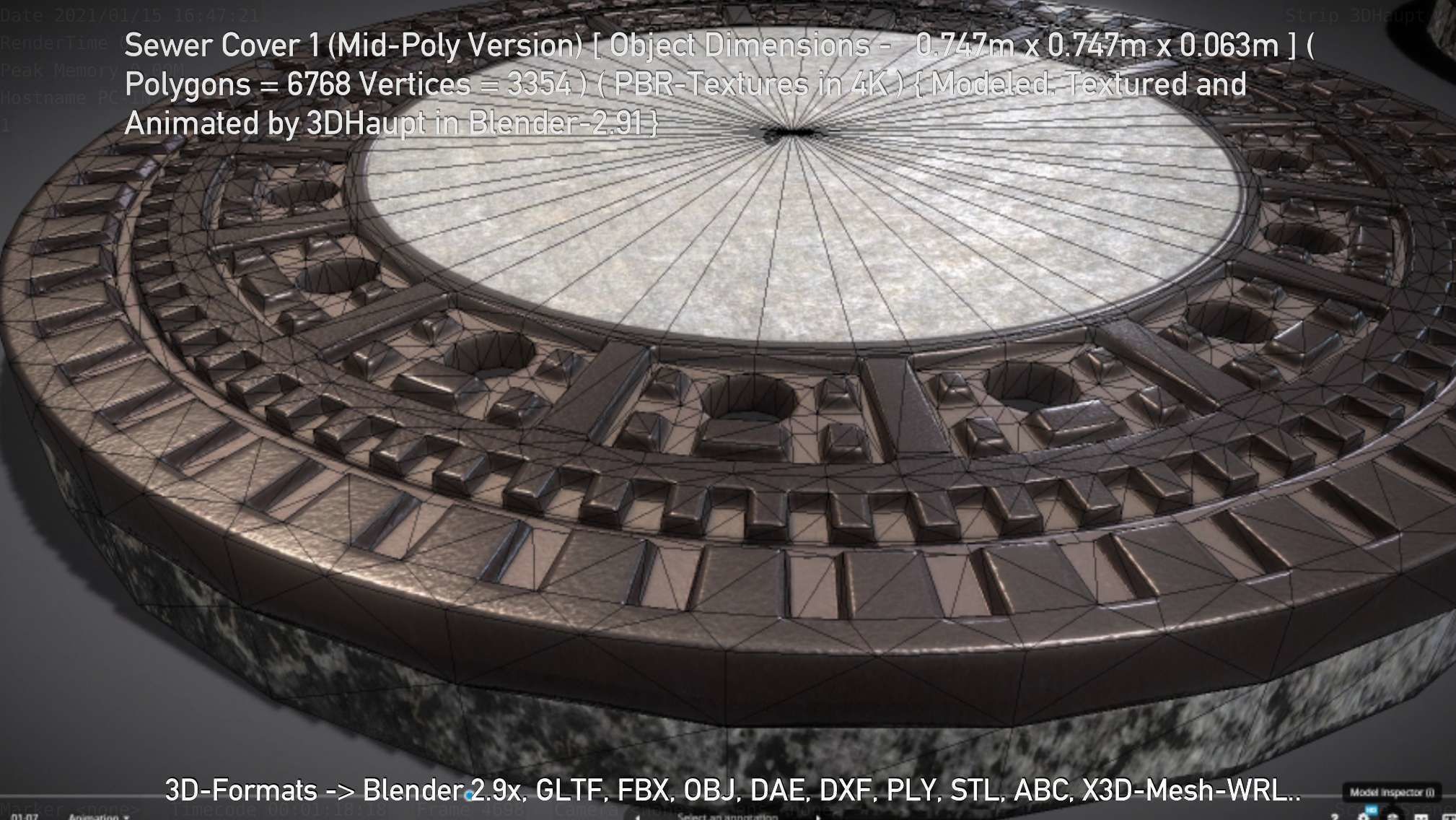 Sewer Cover 1 Mid-Poly Version Low-poly 3D model_130