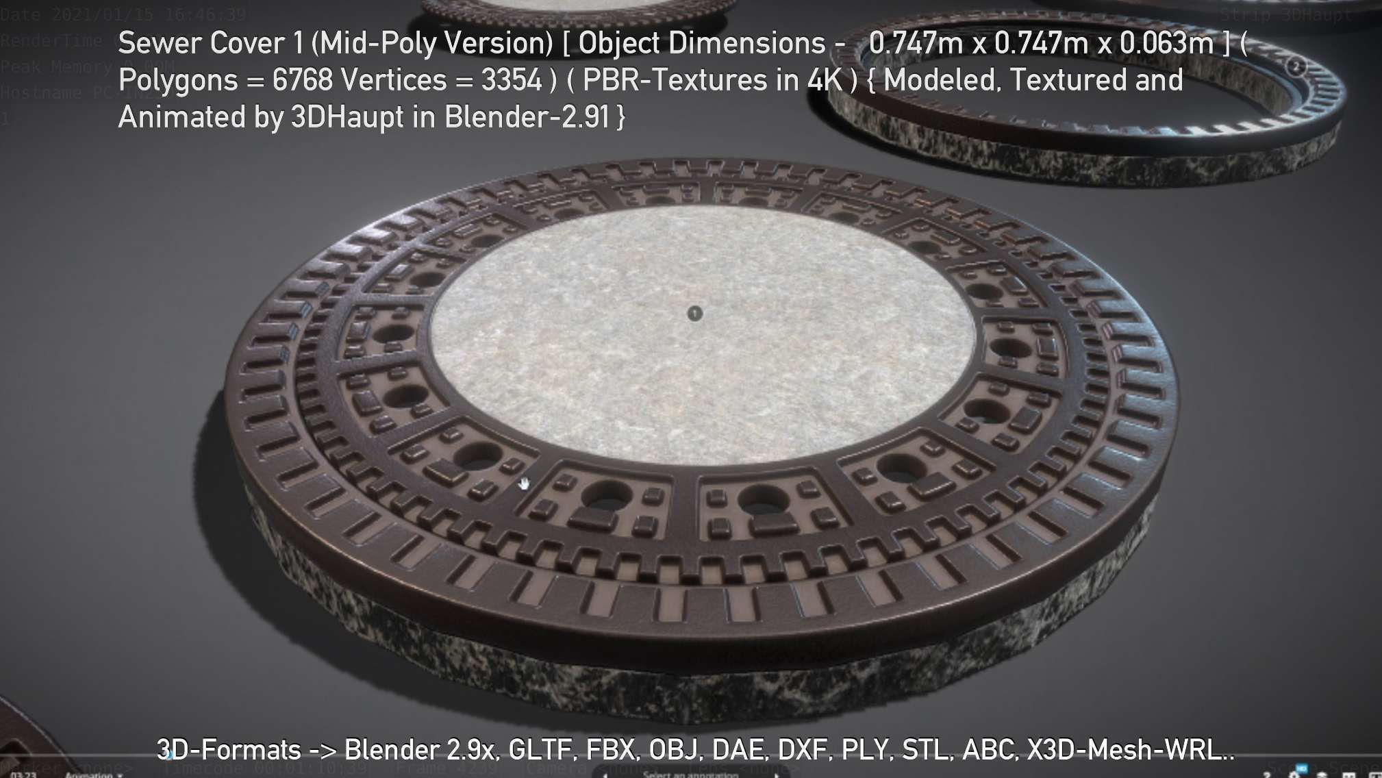 Sewer Cover 1 Mid-Poly Version Low-poly 3D model_57