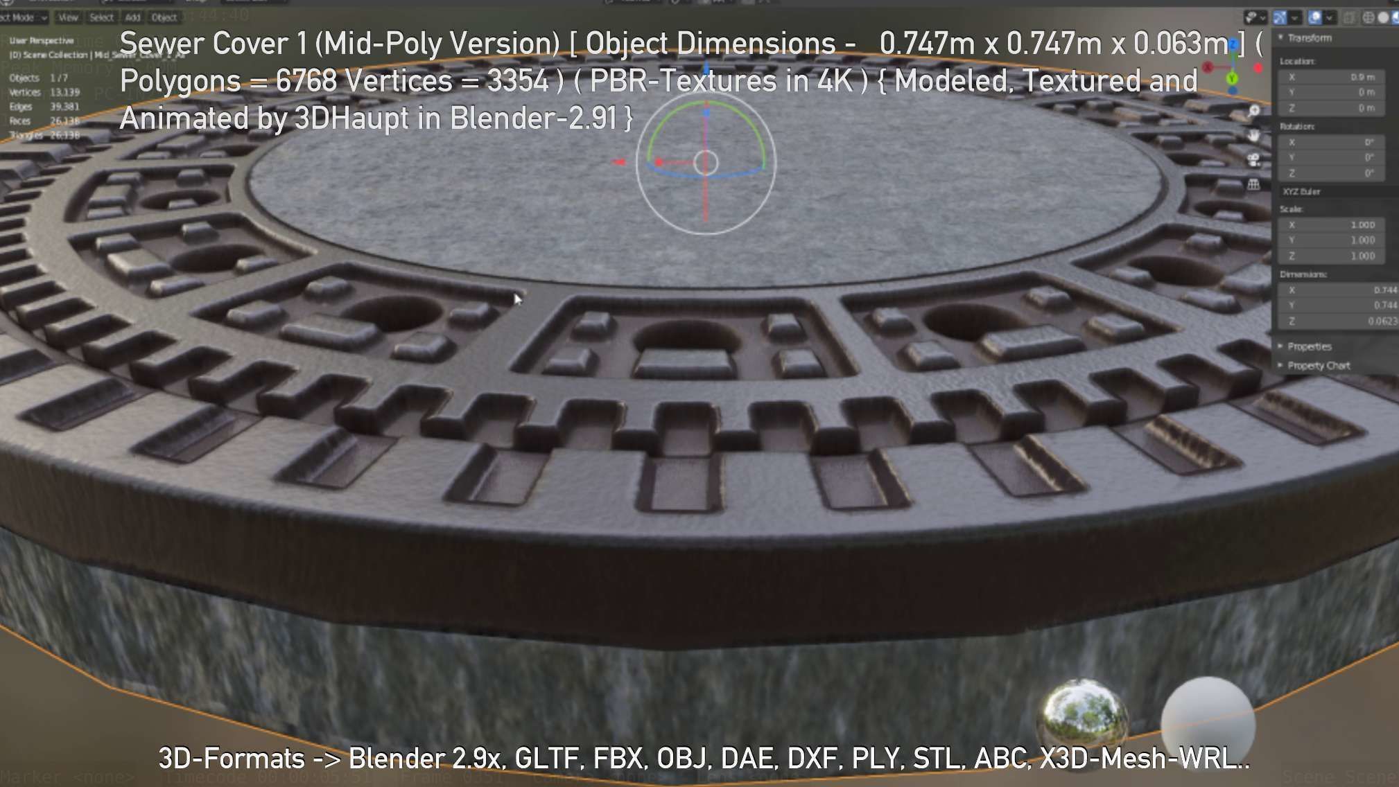 Sewer Cover 1 Mid-Poly Version Low-poly 3D model_7