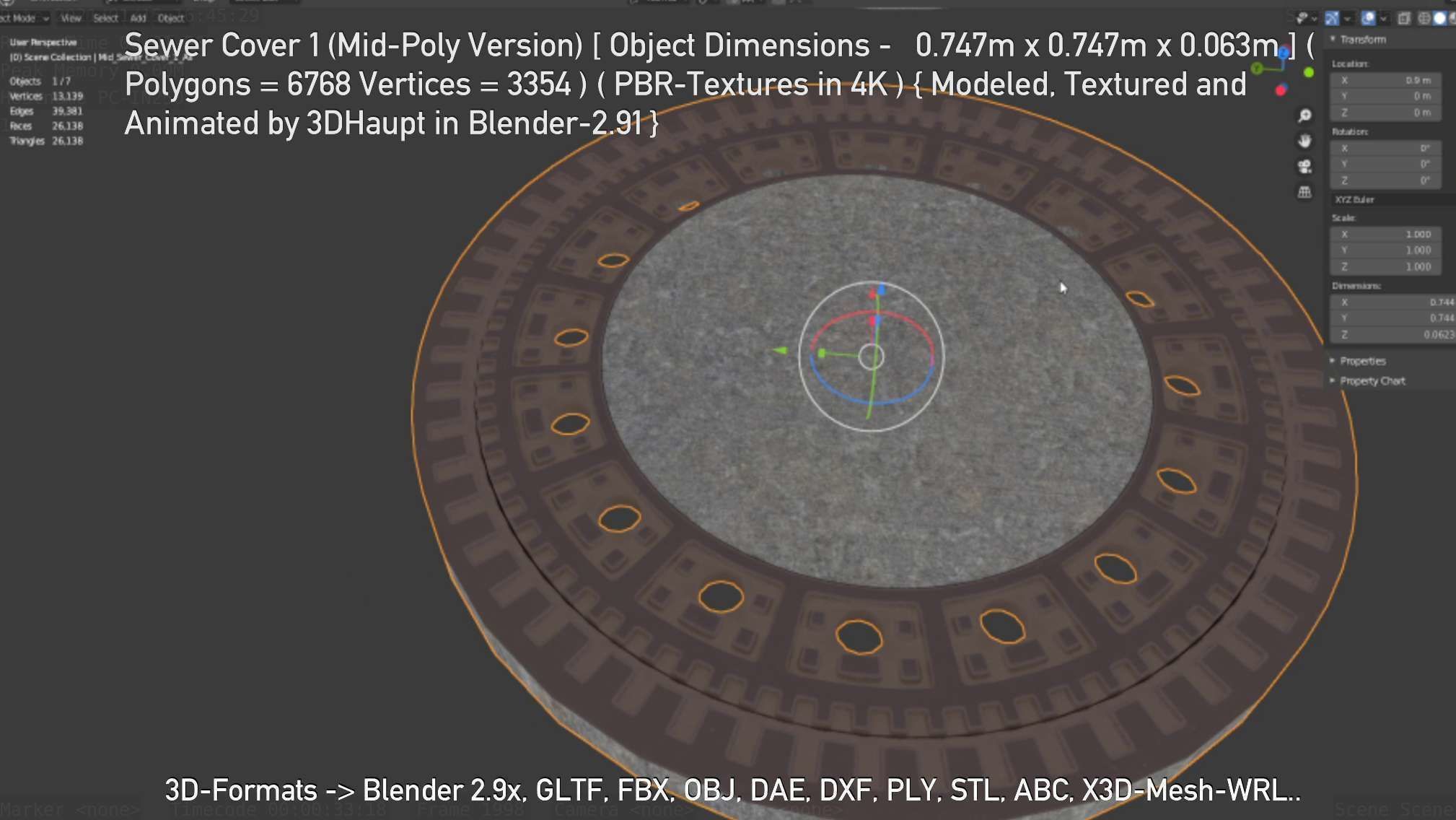 Sewer Cover 1 Mid-Poly Version Low-poly 3D model_38