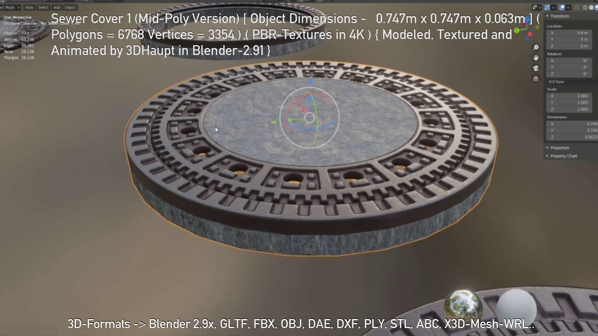 Sewer Cover 1 Mid-Poly Version Low-poly 3D model_143