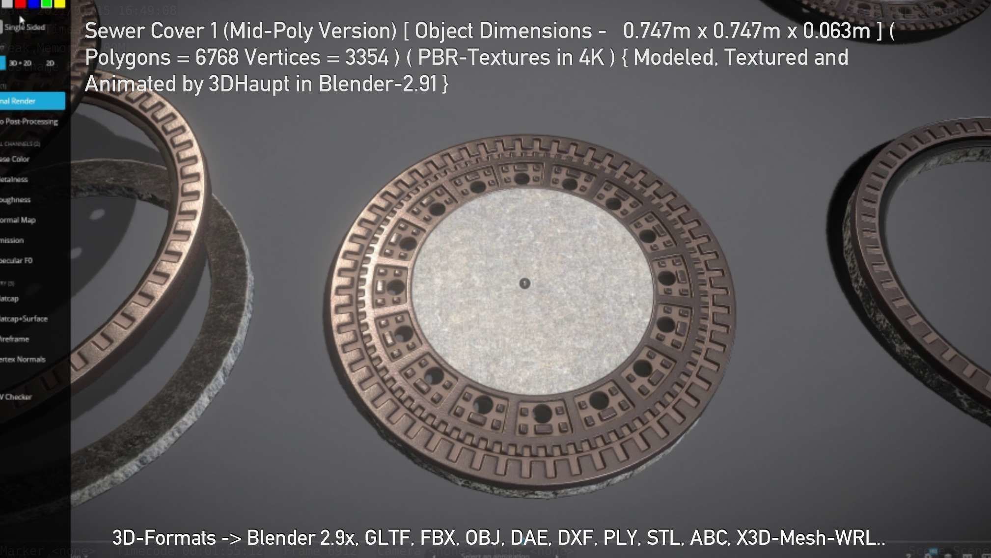 Sewer Cover 1 Mid-Poly Version Low-poly 3D model_64