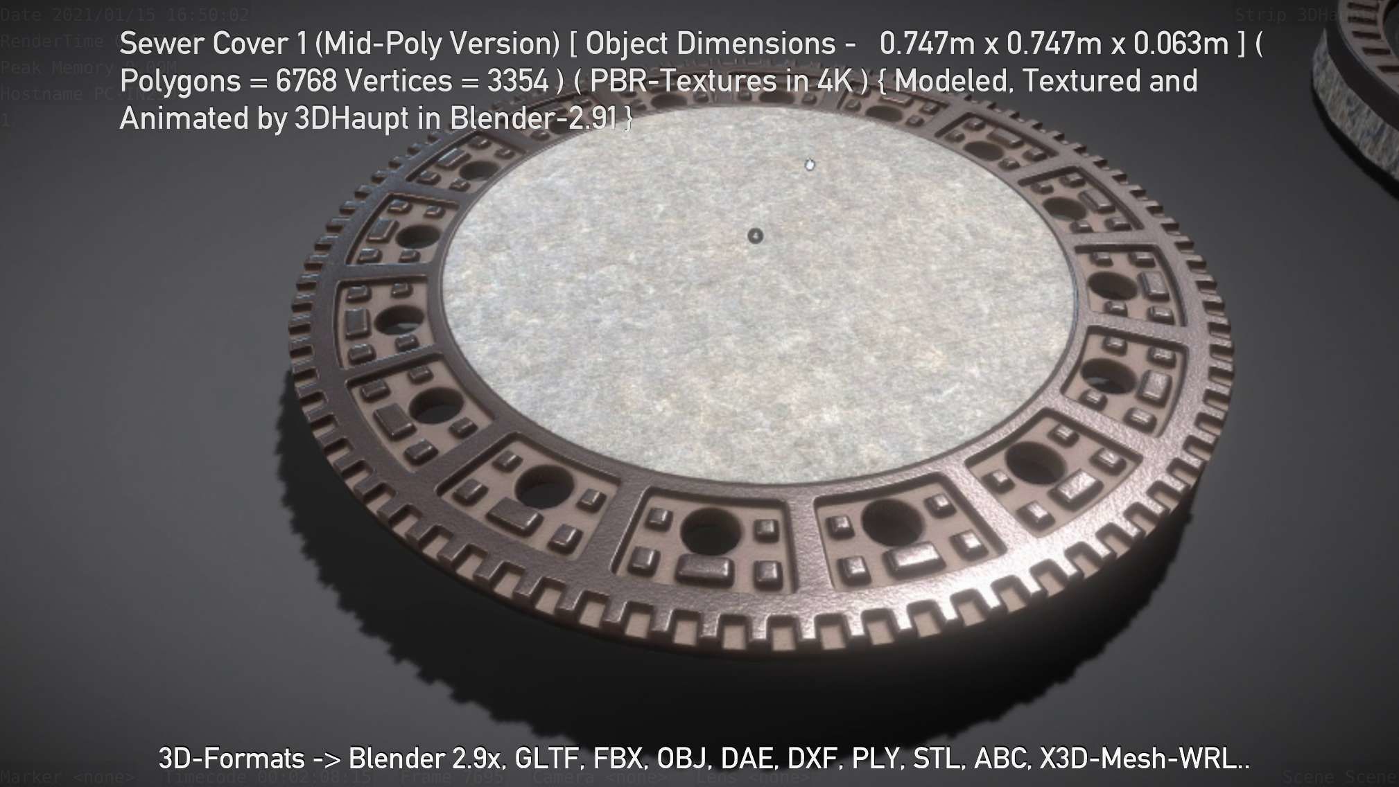 Sewer Cover 1 Mid-Poly Version Low-poly 3D model_98