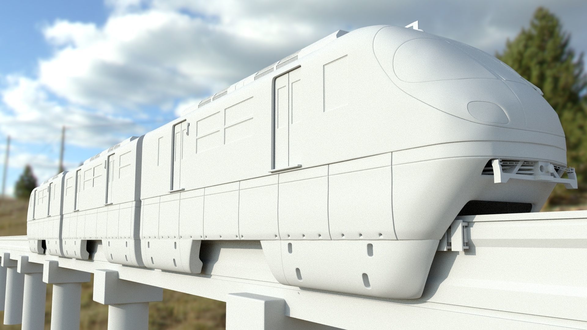 MonoRail loco train metro Palm Jumeirah Monorail Dubai Low-poly 3D model_2