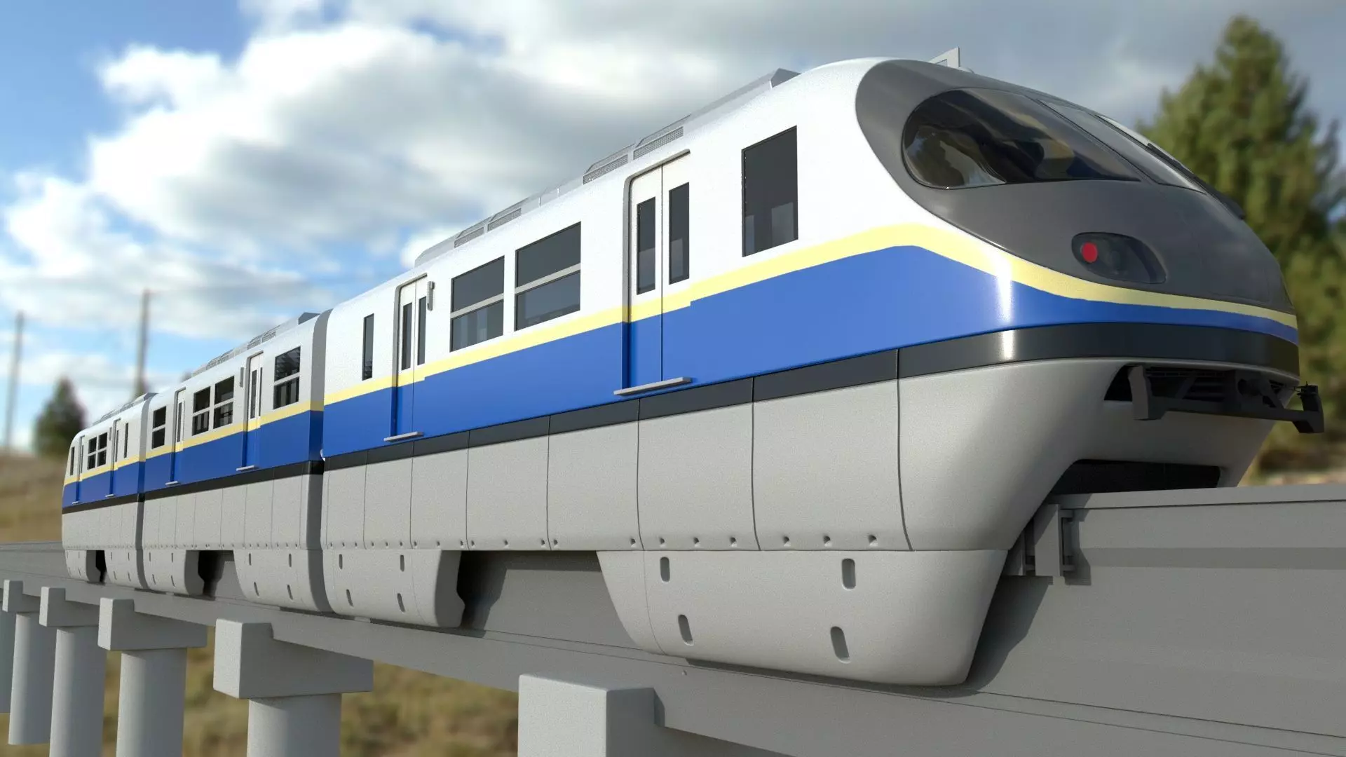 MonoRail loco train metro Palm Jumeirah Monorail Dubai Low-poly 3D model_0