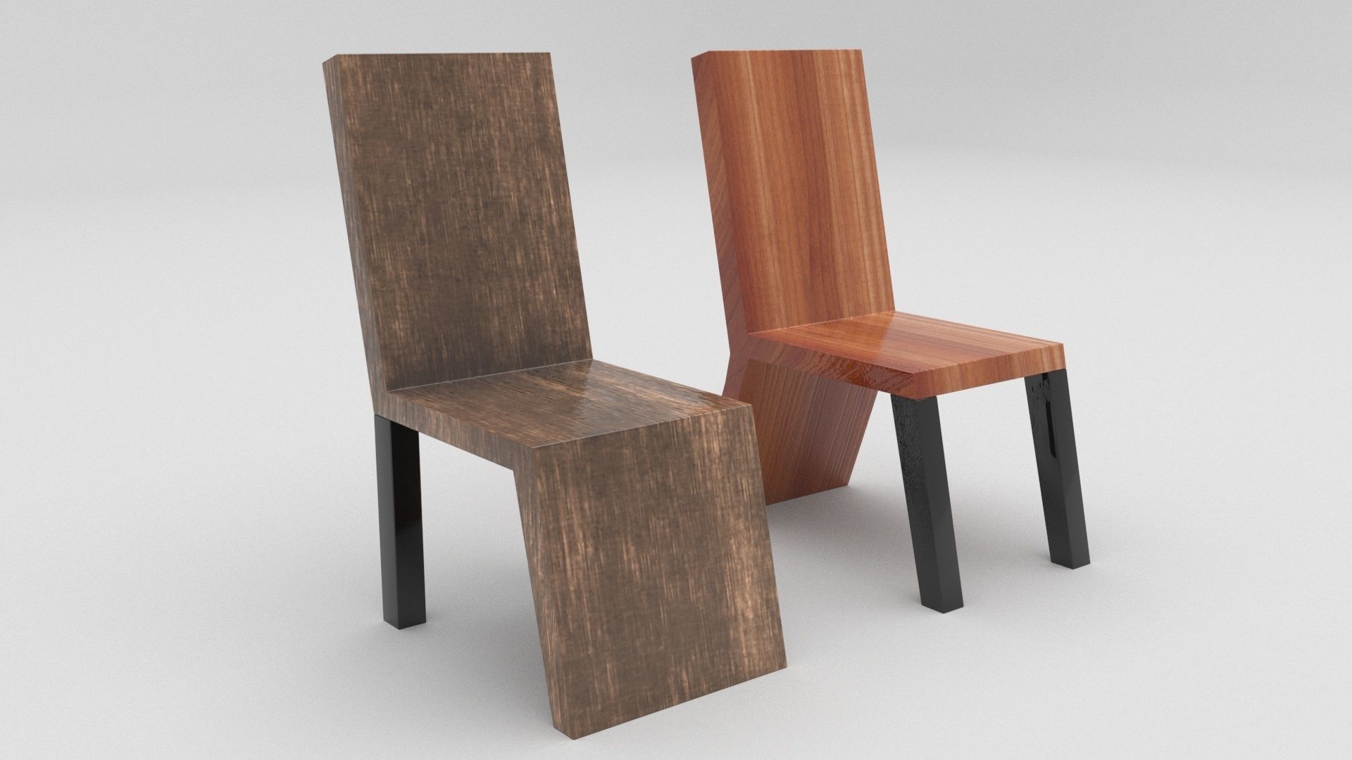 Wood Chair Low-poly 3D model_1