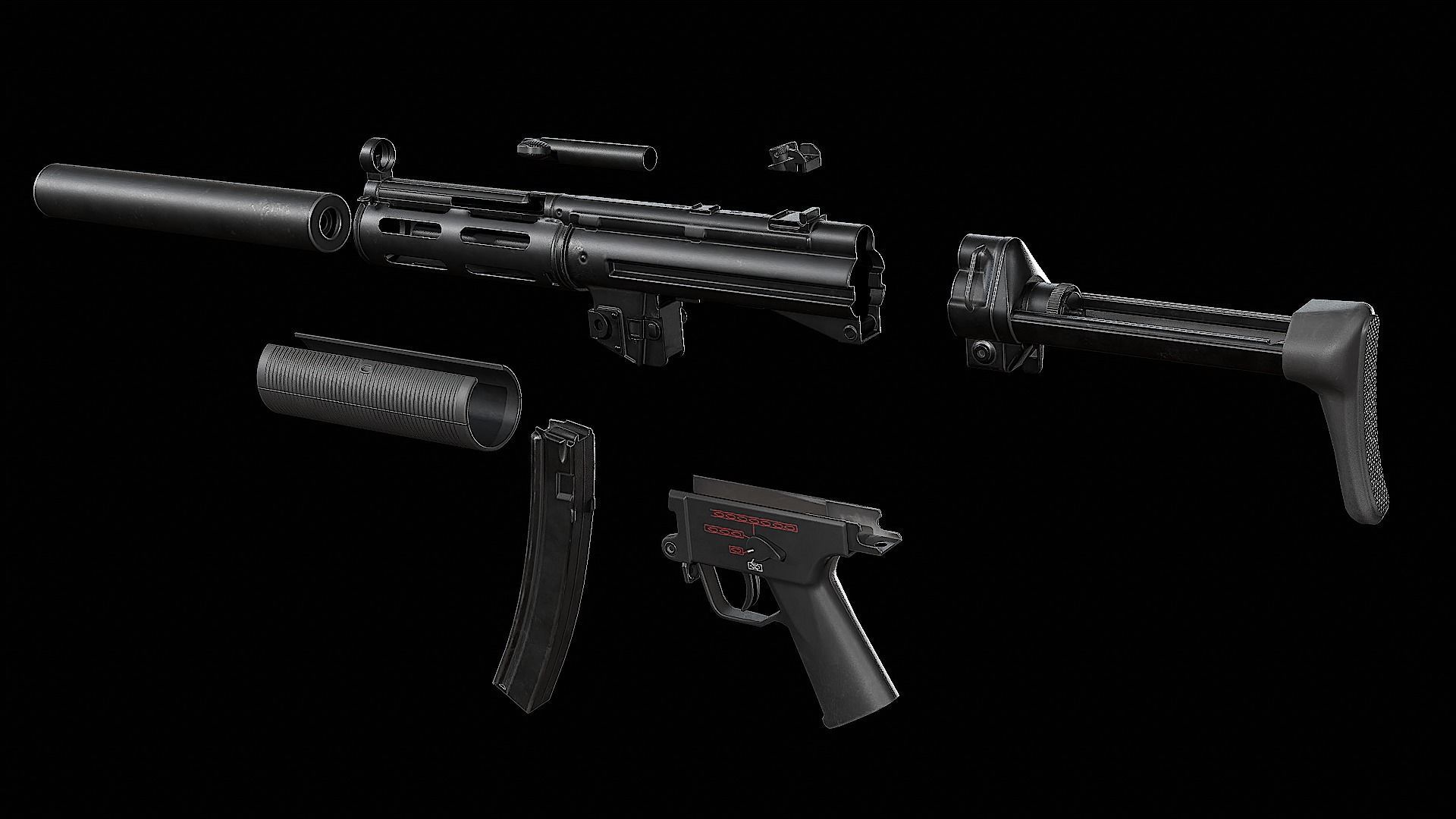 MP5SD gun Low-poly 3D model_12