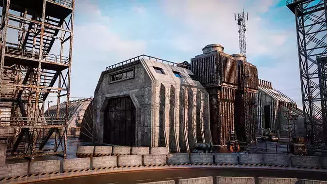 INDUSTRIAL SCIFI BUILDING 01 Low-poly 3D model