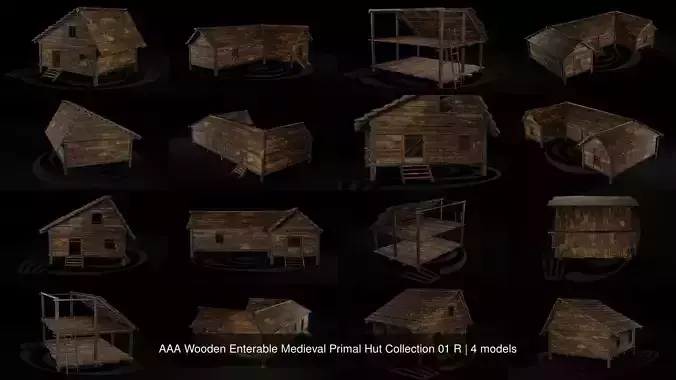 AAA Wooden Enterable Medieval Primal Hut Collection 01 R 