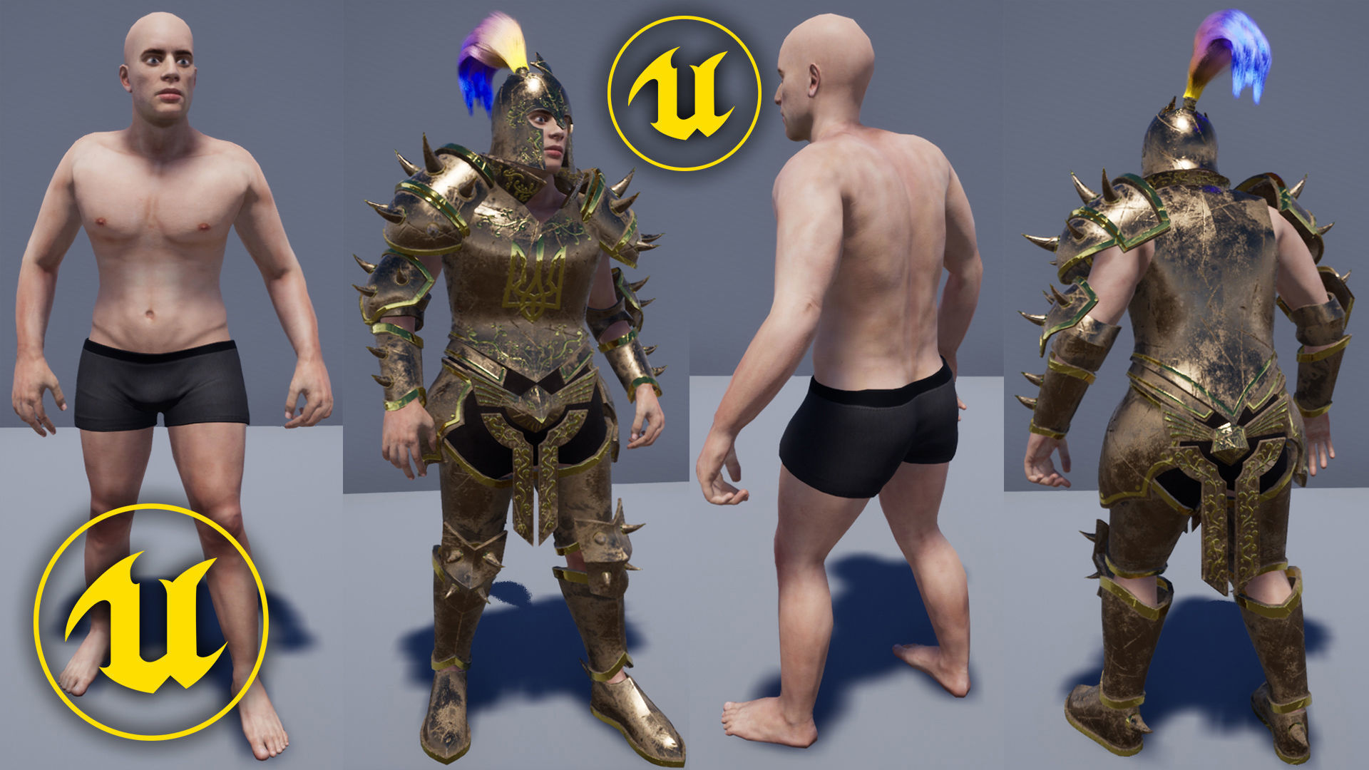 Knight Warrior Character With Modular Armor Parts Unreal Engine Low-poly 3D model_6