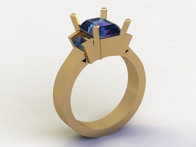 ring model 3D 1 gold engagement with sapphire Low-poly 3D model