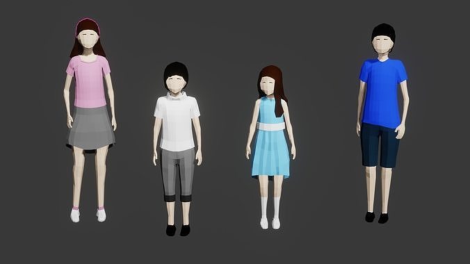 Low-poly characters 6 and 12 year old Low-poly 3D model