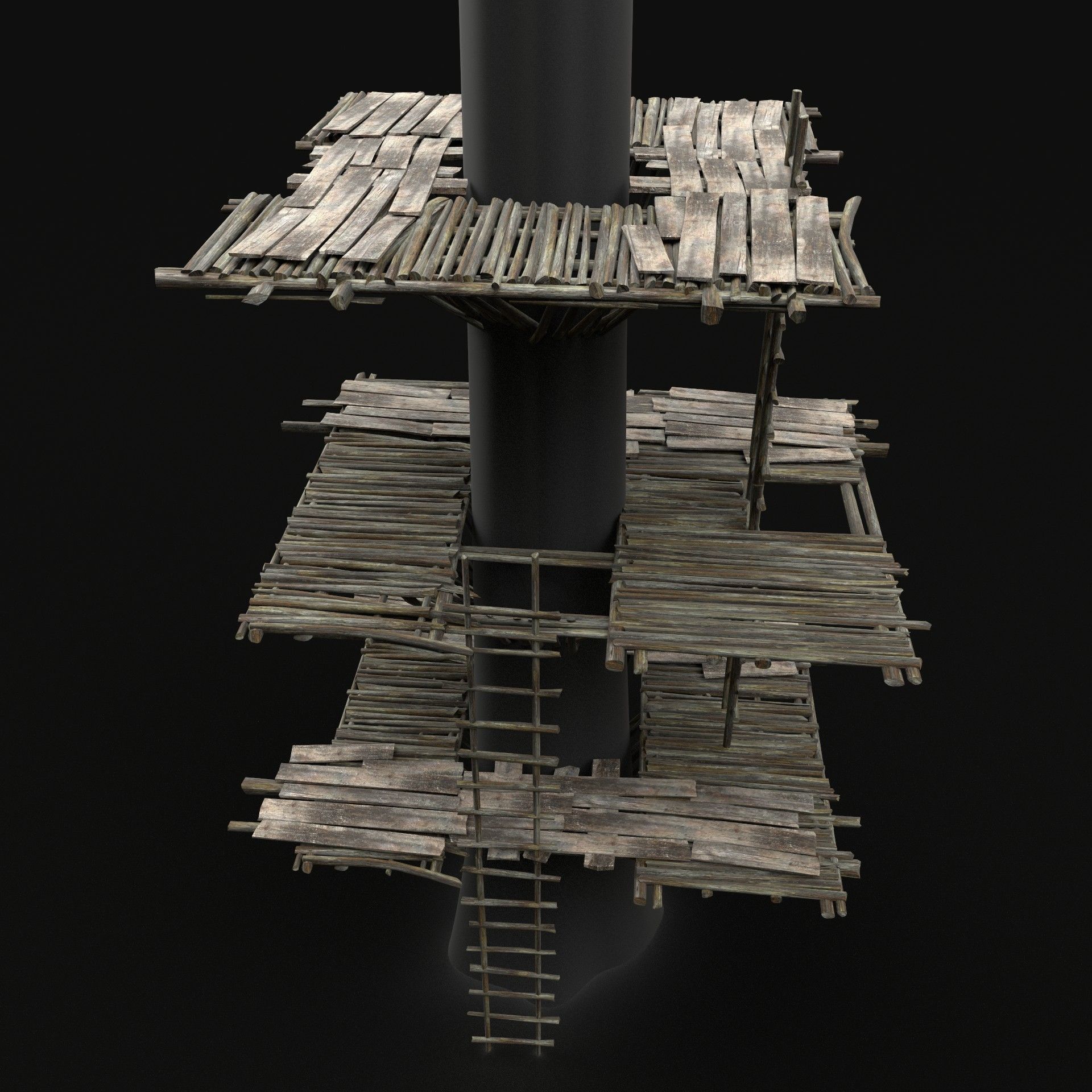 TREE PLATFORM WOODEN CONSTRUCTION SCOUT TOWER WATCHTOWER AAA Low-poly 3D model_1