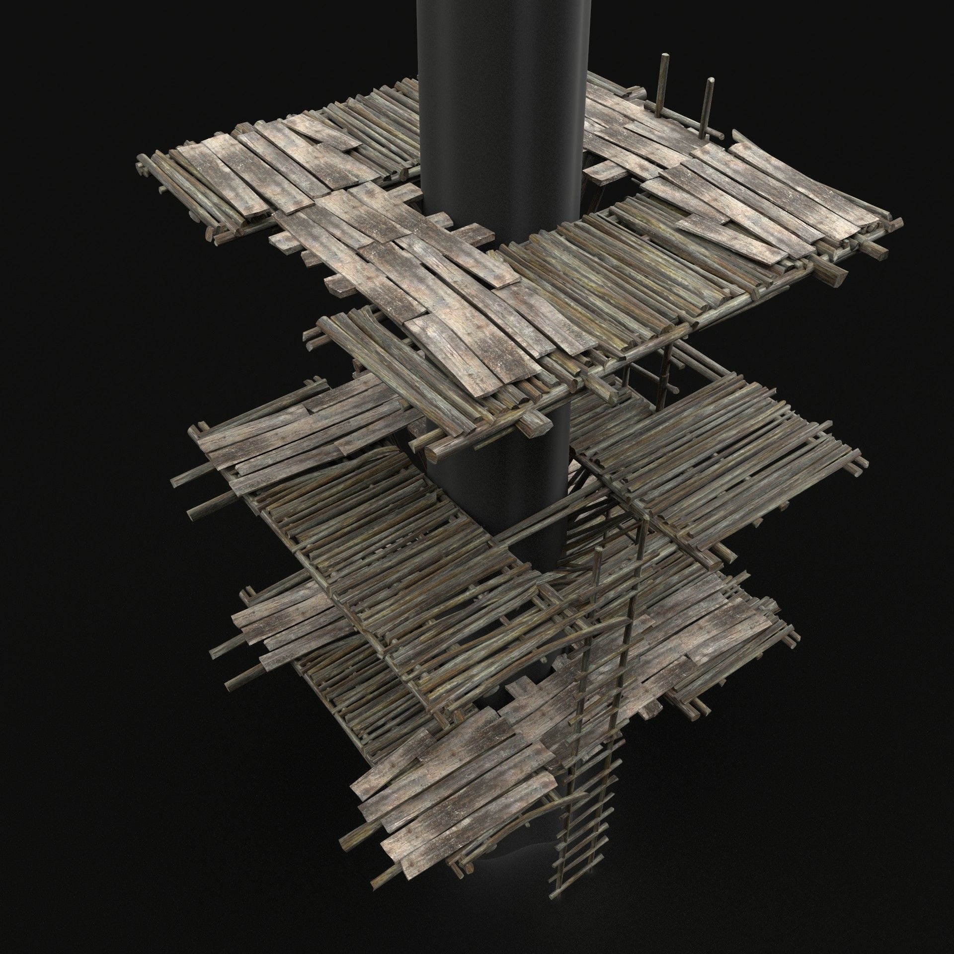 TREE PLATFORM WOODEN CONSTRUCTION SCOUT TOWER WATCHTOWER AAA Low-poly 3D model_3