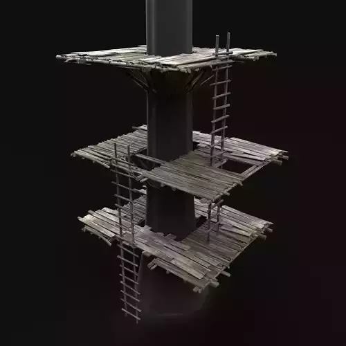 TREE PLATFORM WOODEN CONSTRUCTION SCOUT TOWER WATCHTOWER AAA Low-poly 3D model