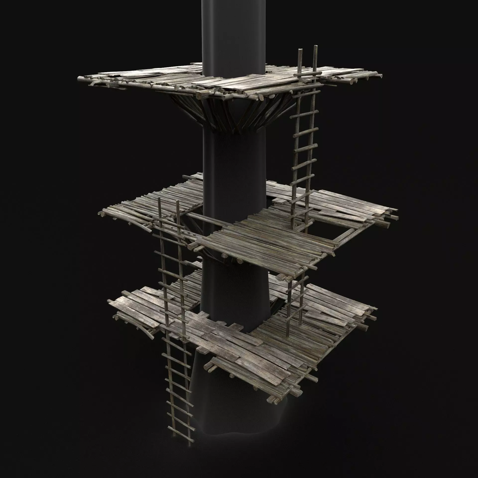 TREE PLATFORM WOODEN CONSTRUCTION SCOUT TOWER WATCHTOWER AAA Low-poly 3D model_0