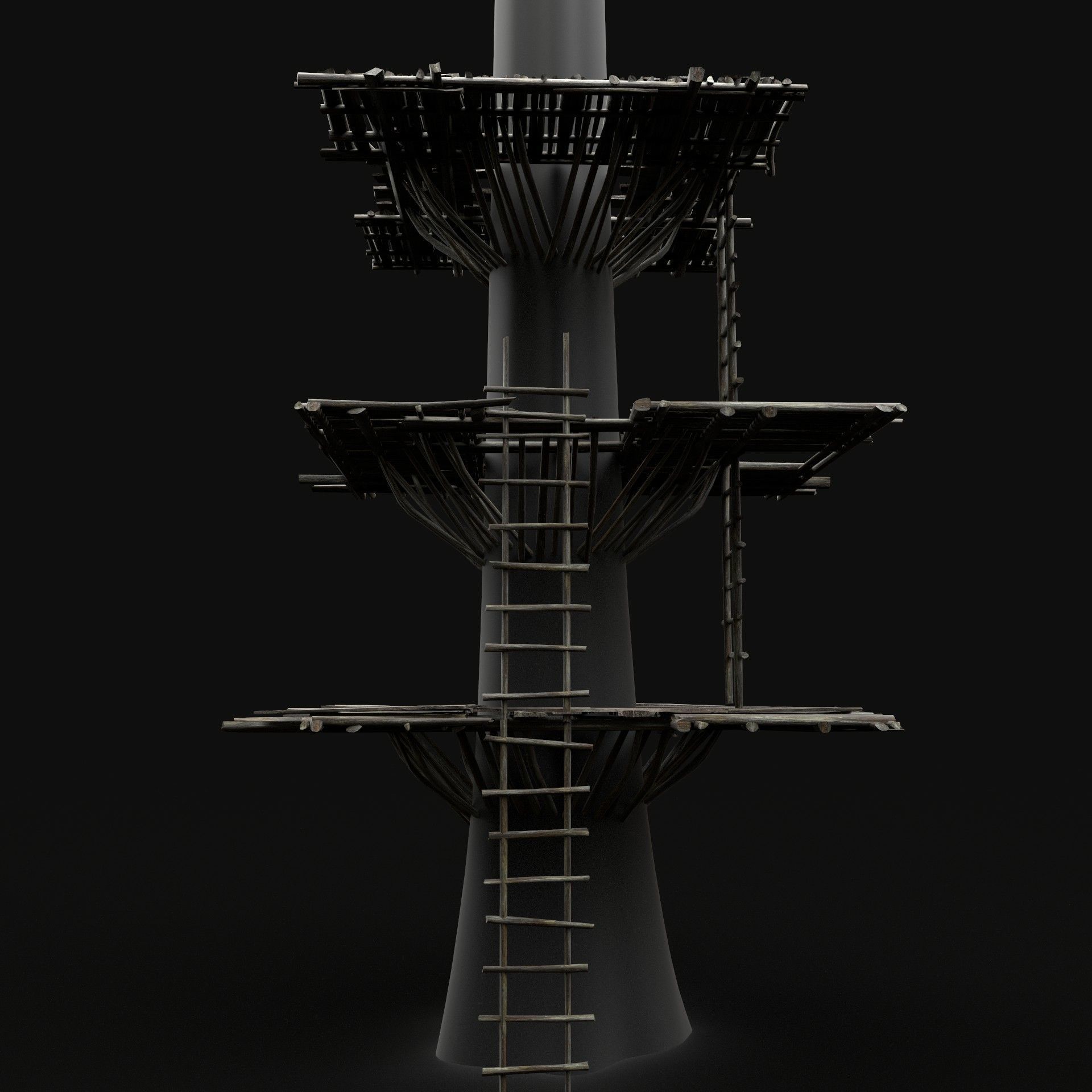 TREE PLATFORM WOODEN CONSTRUCTION SCOUT TOWER WATCHTOWER AAA Low-poly 3D model_4