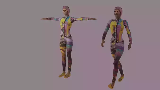 Woman character in colorful clothes game ready