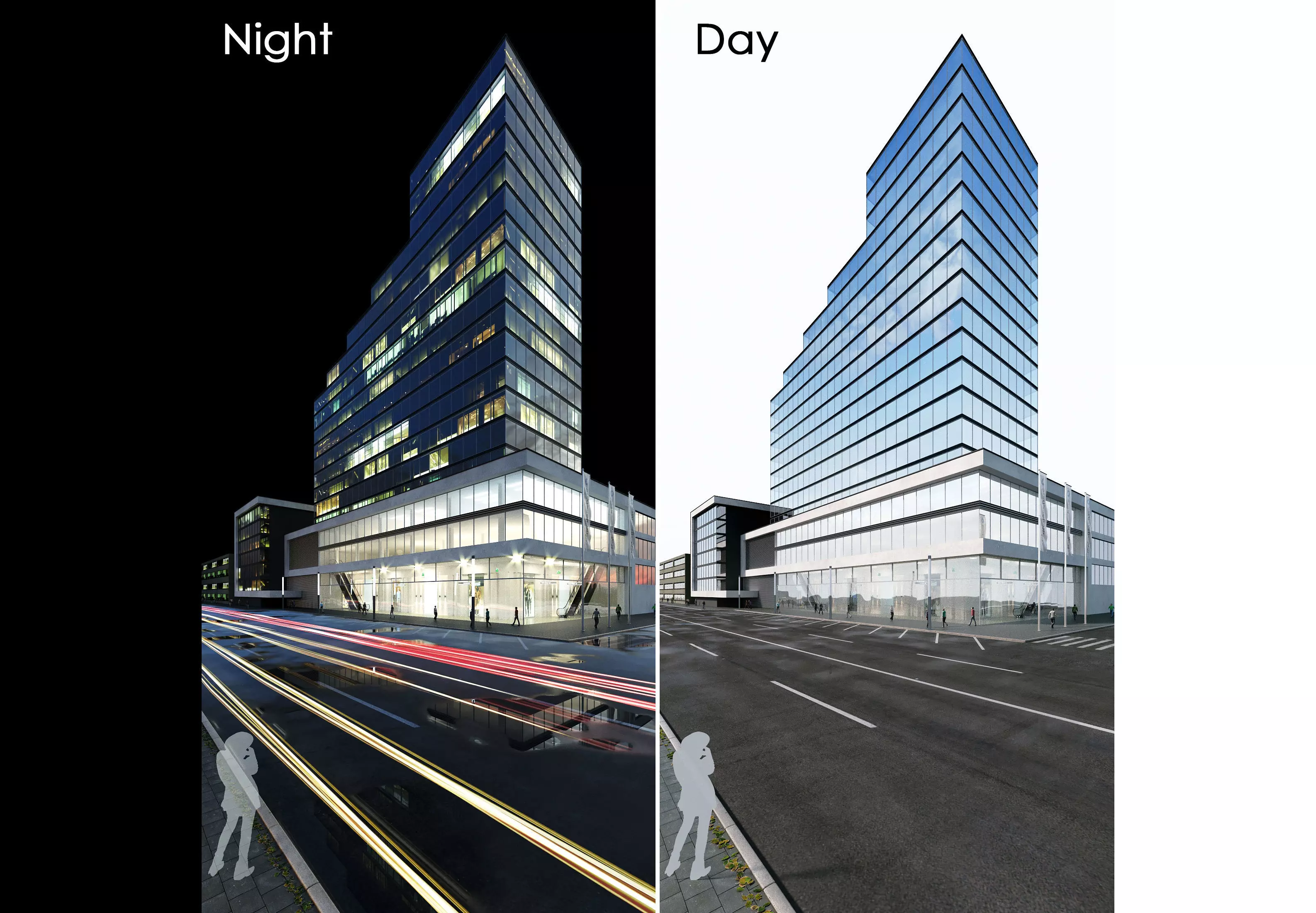 Office building Day Night 3D model_0