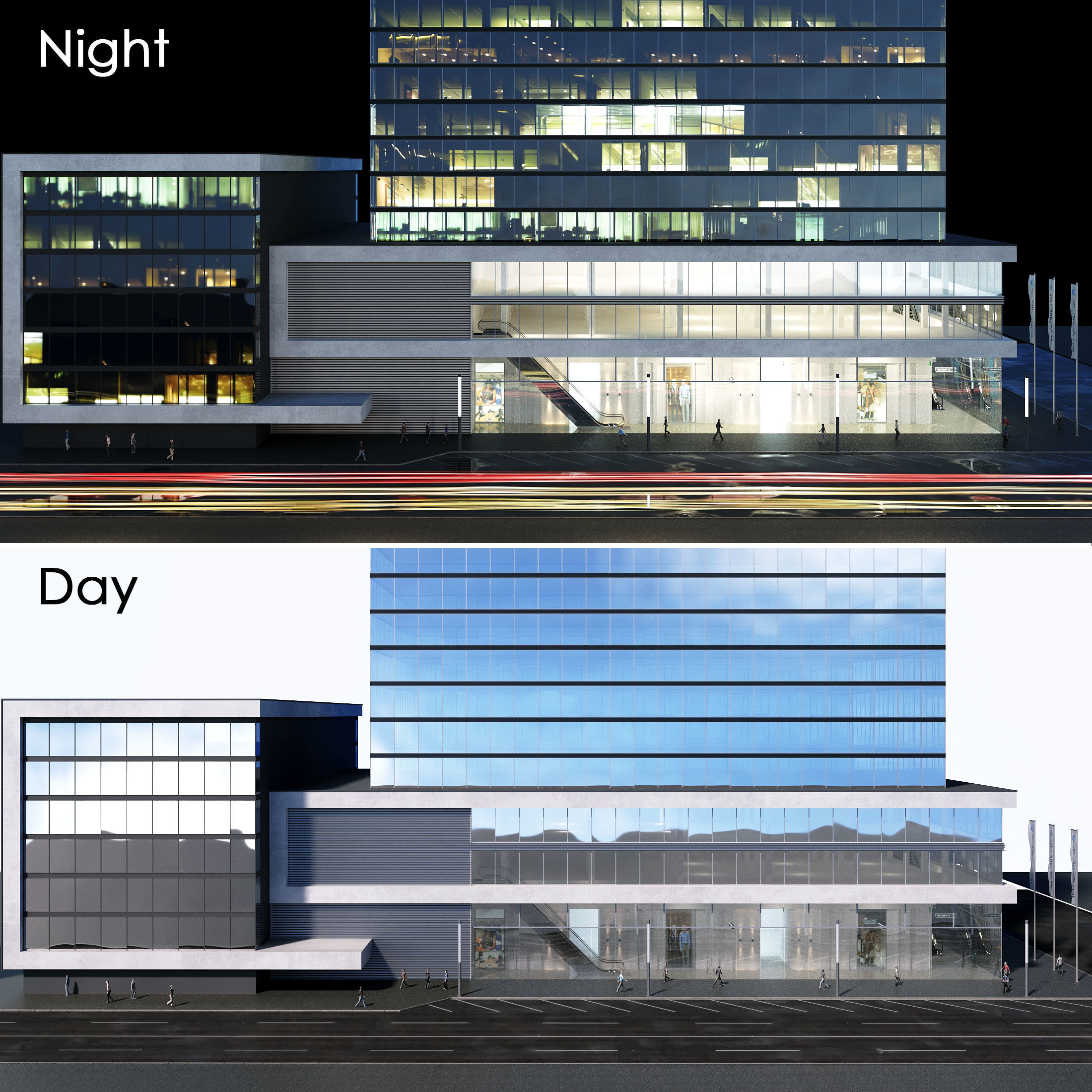 Office building Day Night 3D model_1