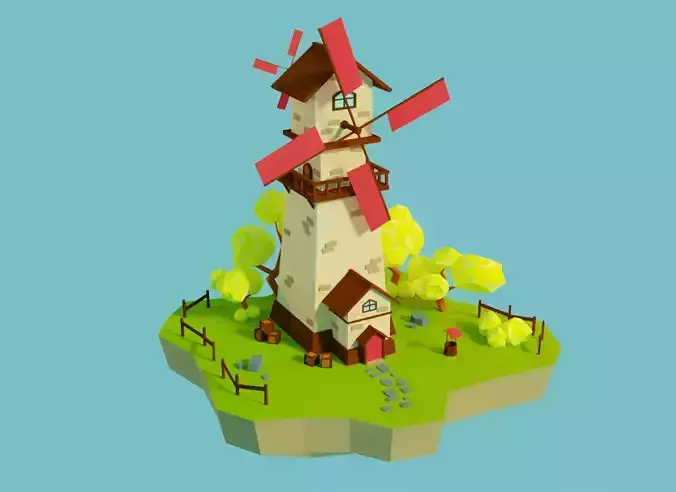 Cartoon Simple Windmill Low-poly 3D model