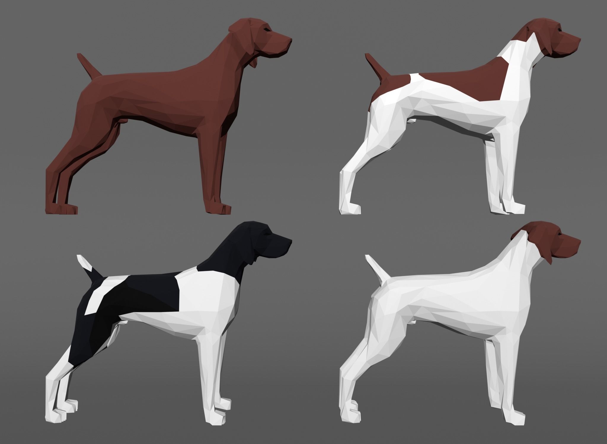 4 Dogs - Geman Shothaired - Braque allemand Lowpoly 3D print model_1
