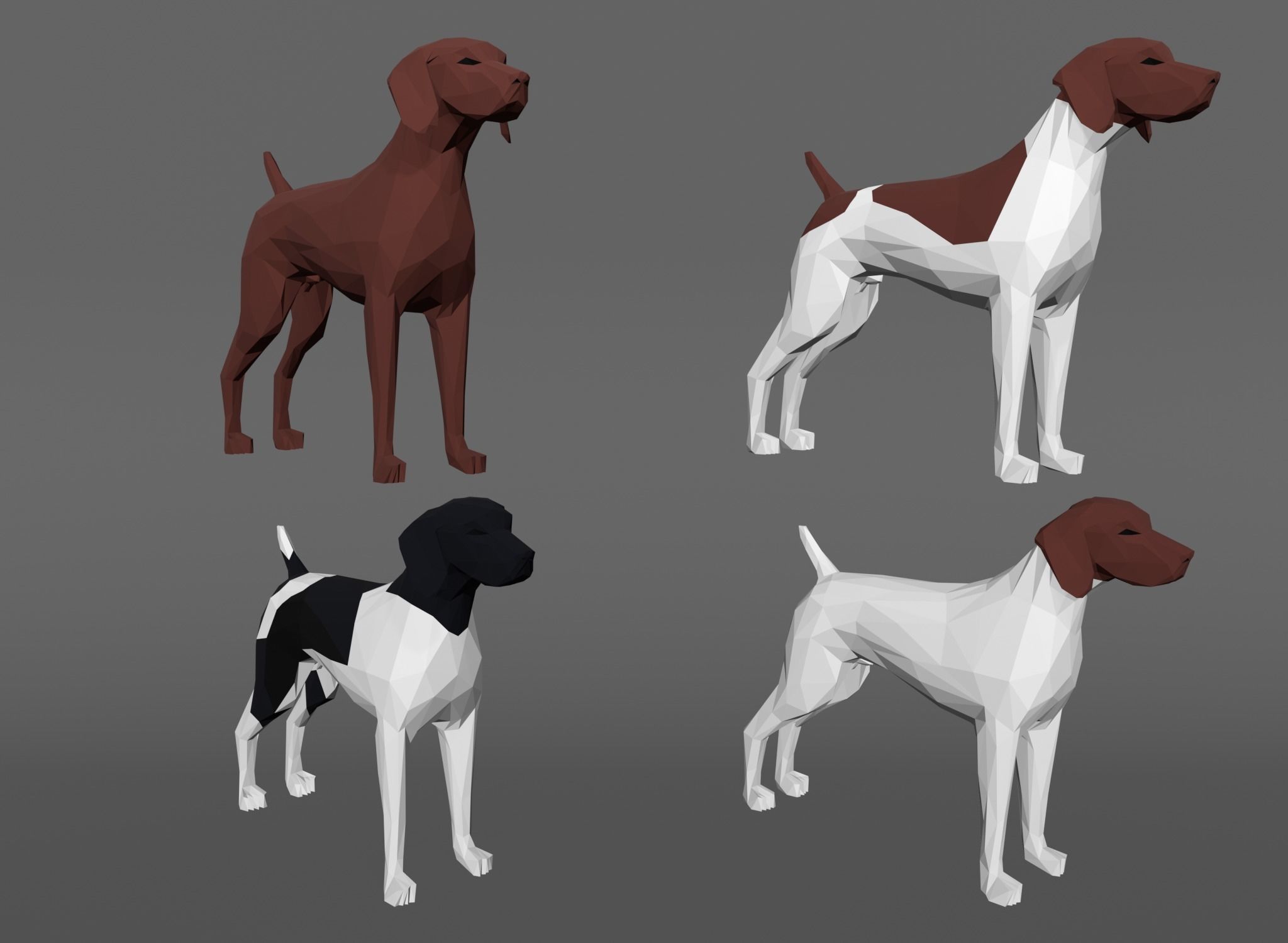 4 Dogs - Geman Shothaired - Braque allemand Lowpoly 3D print model_4