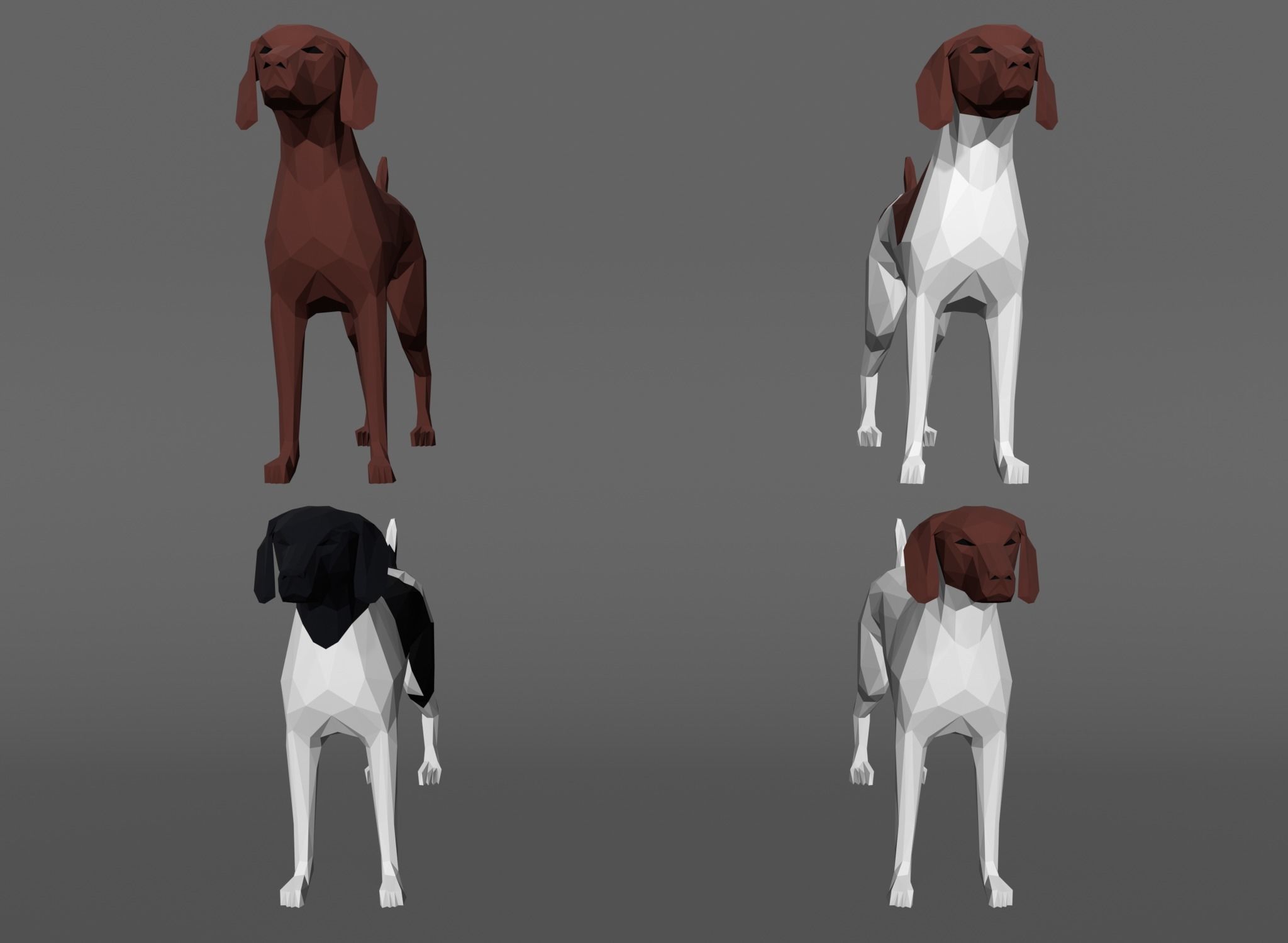 4 Dogs - Geman Shothaired - Braque allemand Lowpoly 3D print model_3