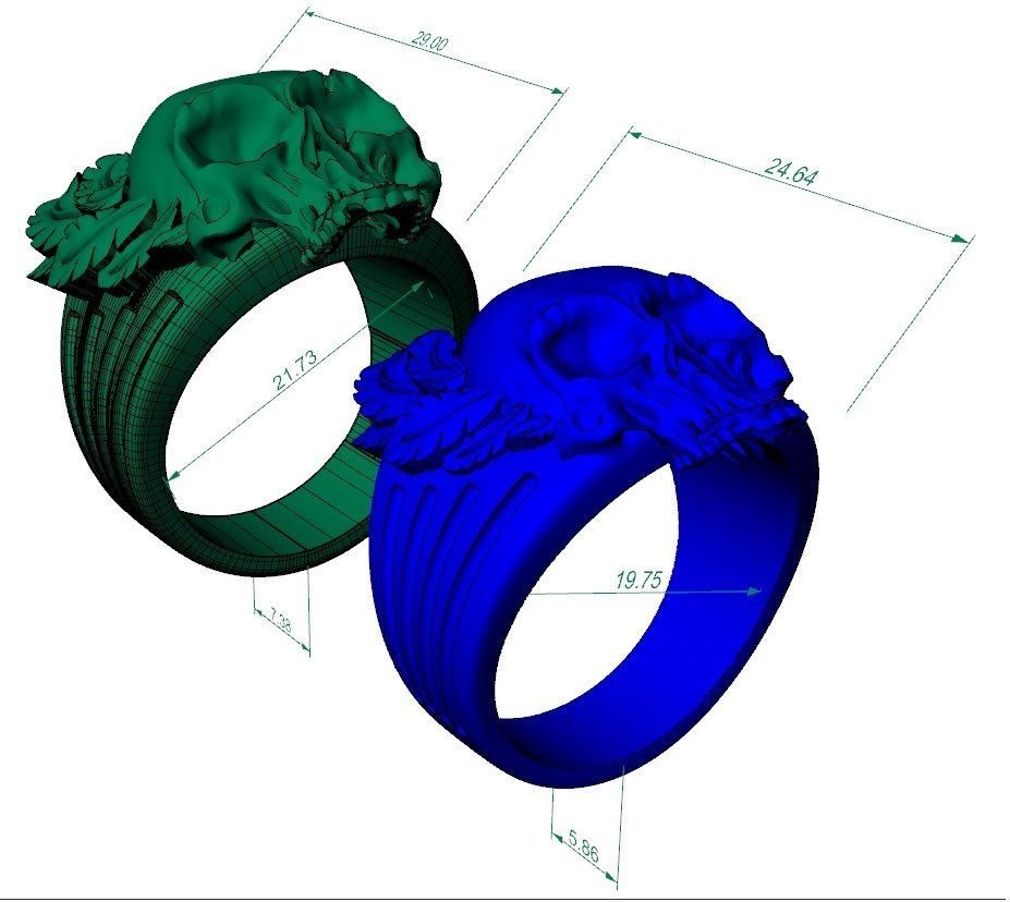 mens ring skull with feathers 3D print model_5