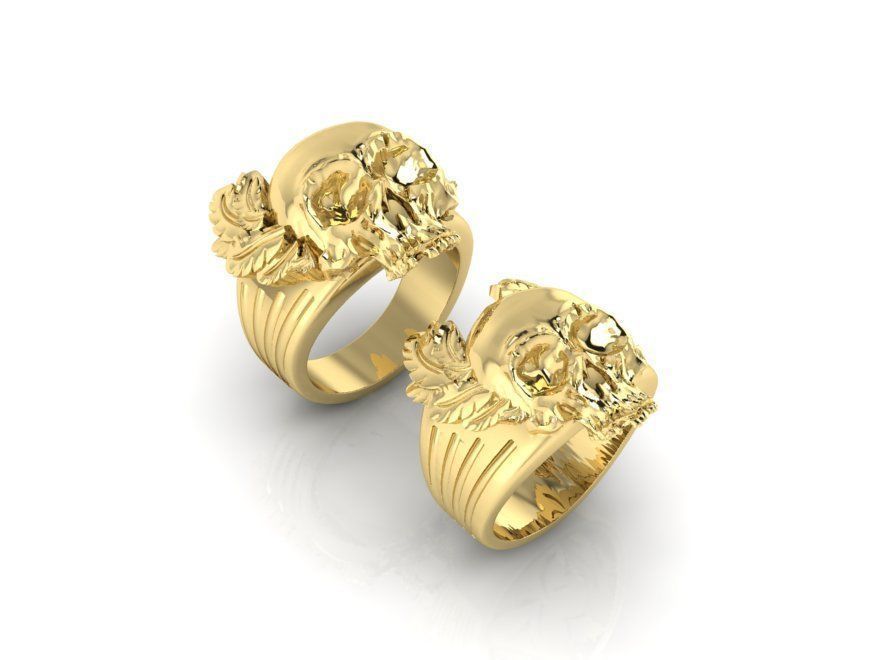 mens ring skull with feathers 3D print model_4