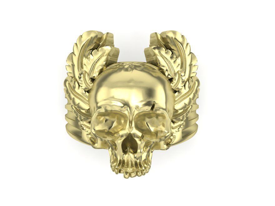 mens ring skull with feathers 3D print model_10
