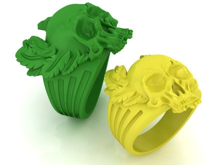 mens ring skull with feathers 3D print model_1