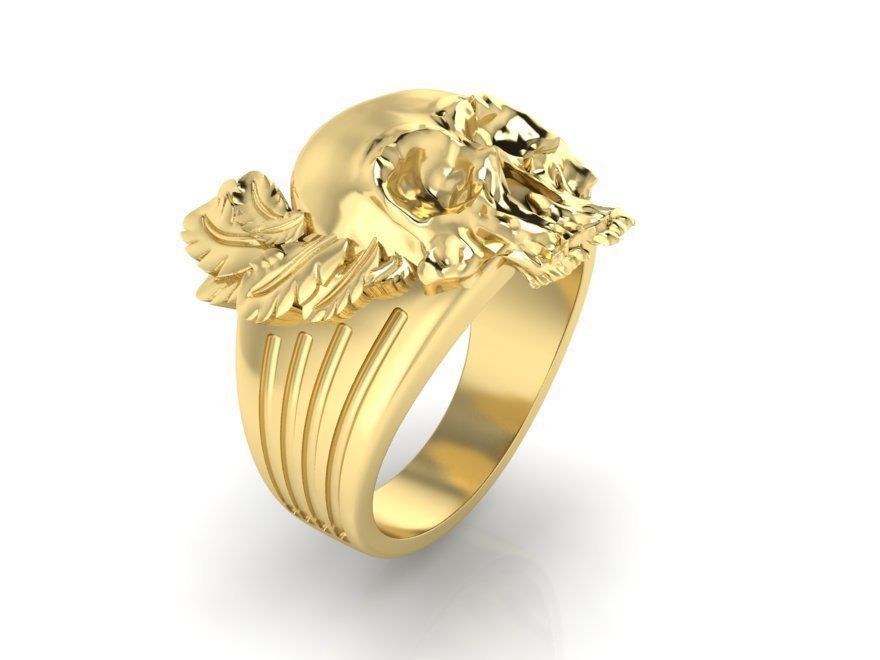mens ring skull with feathers 3D print model_3