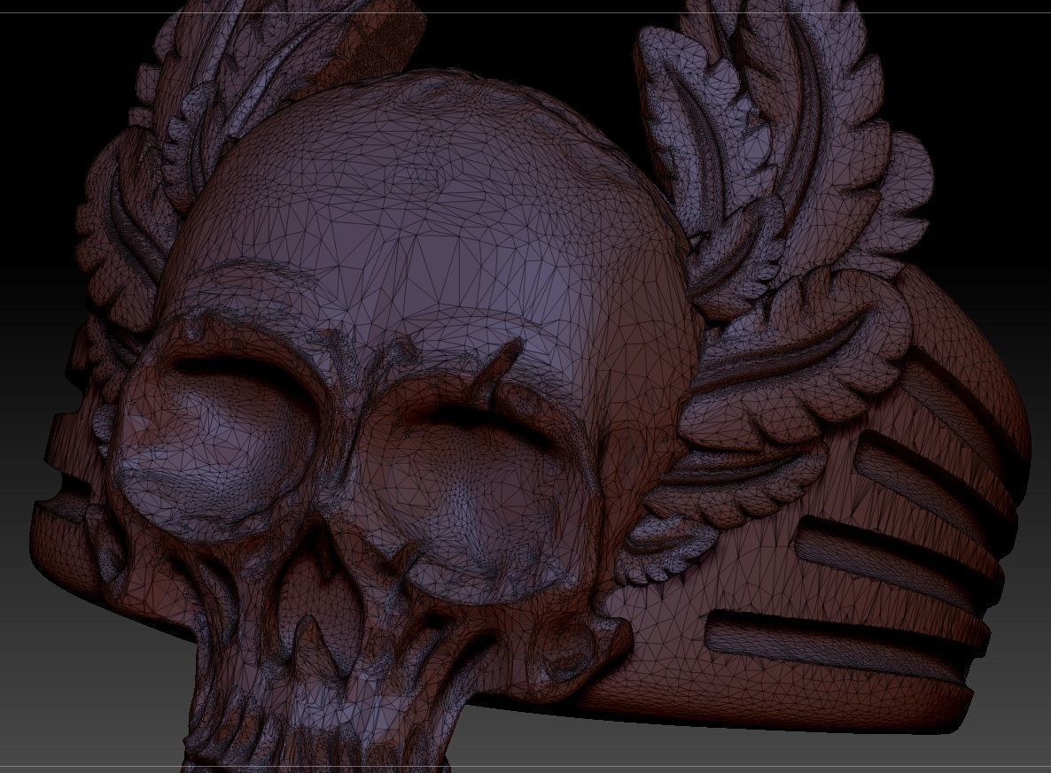 mens ring skull with feathers 3D print model_7