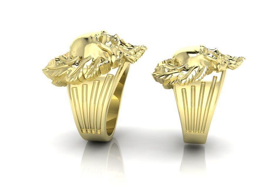 mens ring skull with feathers 3D print model_2
