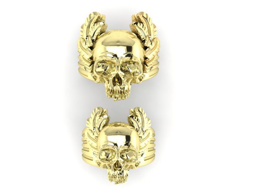 mens ring skull with feathers 3D print model_6
