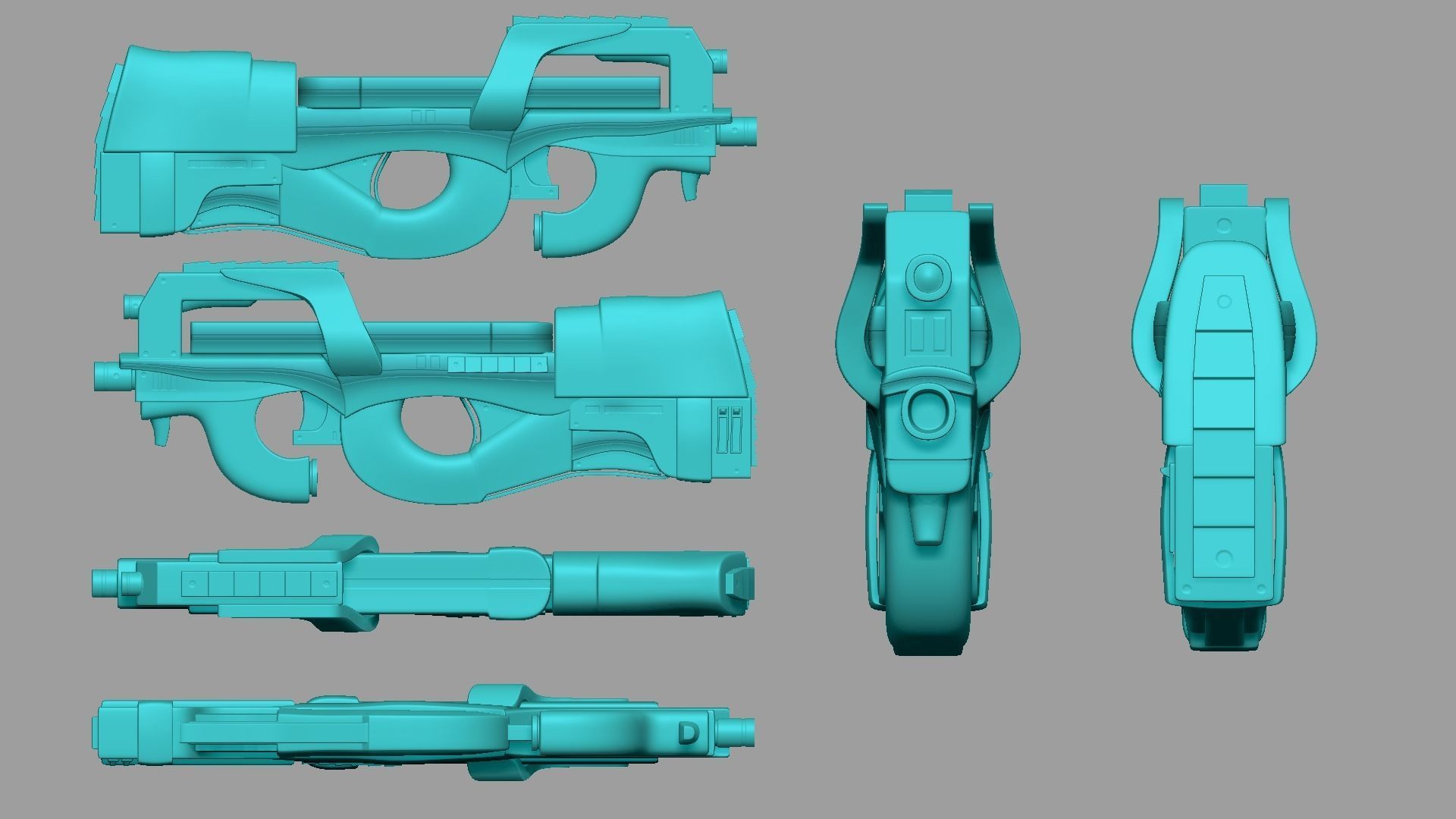 Sci-Fi P90 Carbon Fiber - Gun Weaponry Low-poly 3D model_14