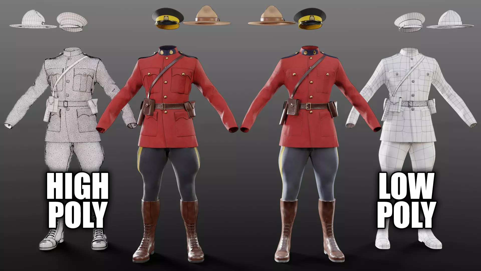 Canadian Mountie Uniform Low-poly 3D model_0