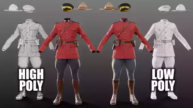 Canadian Mountie Uniform Low-poly 3D model