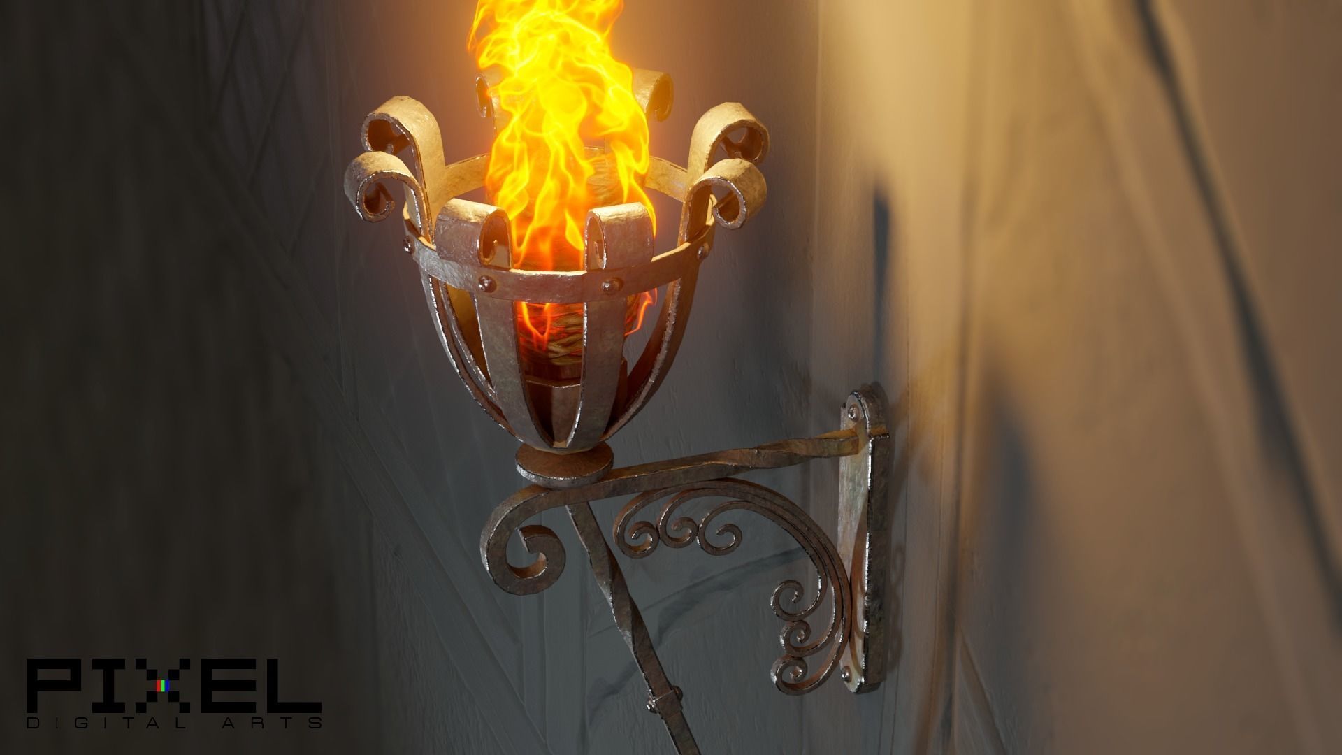 Medieval Iron Wall Torch - Game Ready Low-poly 3D model_2